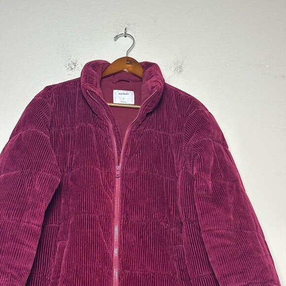 Old Navy Corduroy Puffer Fall Winter Jacket Women XL Burgundy Red Zip Outerwear - Picture 2 of 13